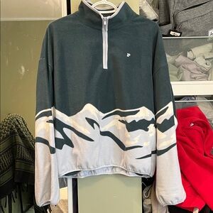 PINK Victoria's Secret Zip-Up Sweater - Green and White - Wome